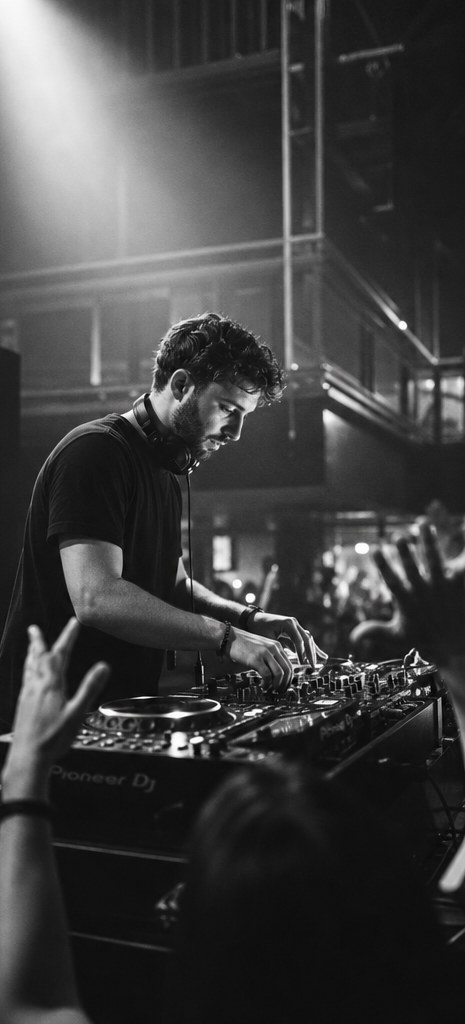 DJ at a turntable with the crowd