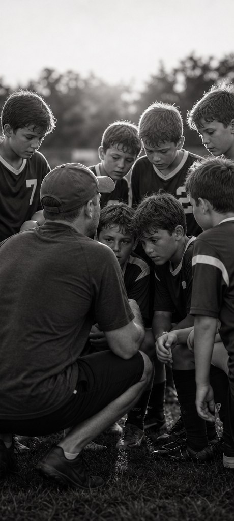 Youth team huddle with their coach